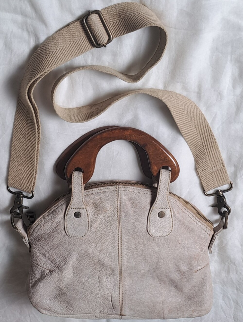 Free People We The Free Mini Willow Leather Tote Fog Wood Handle Crossbody - Picture 5 of 8